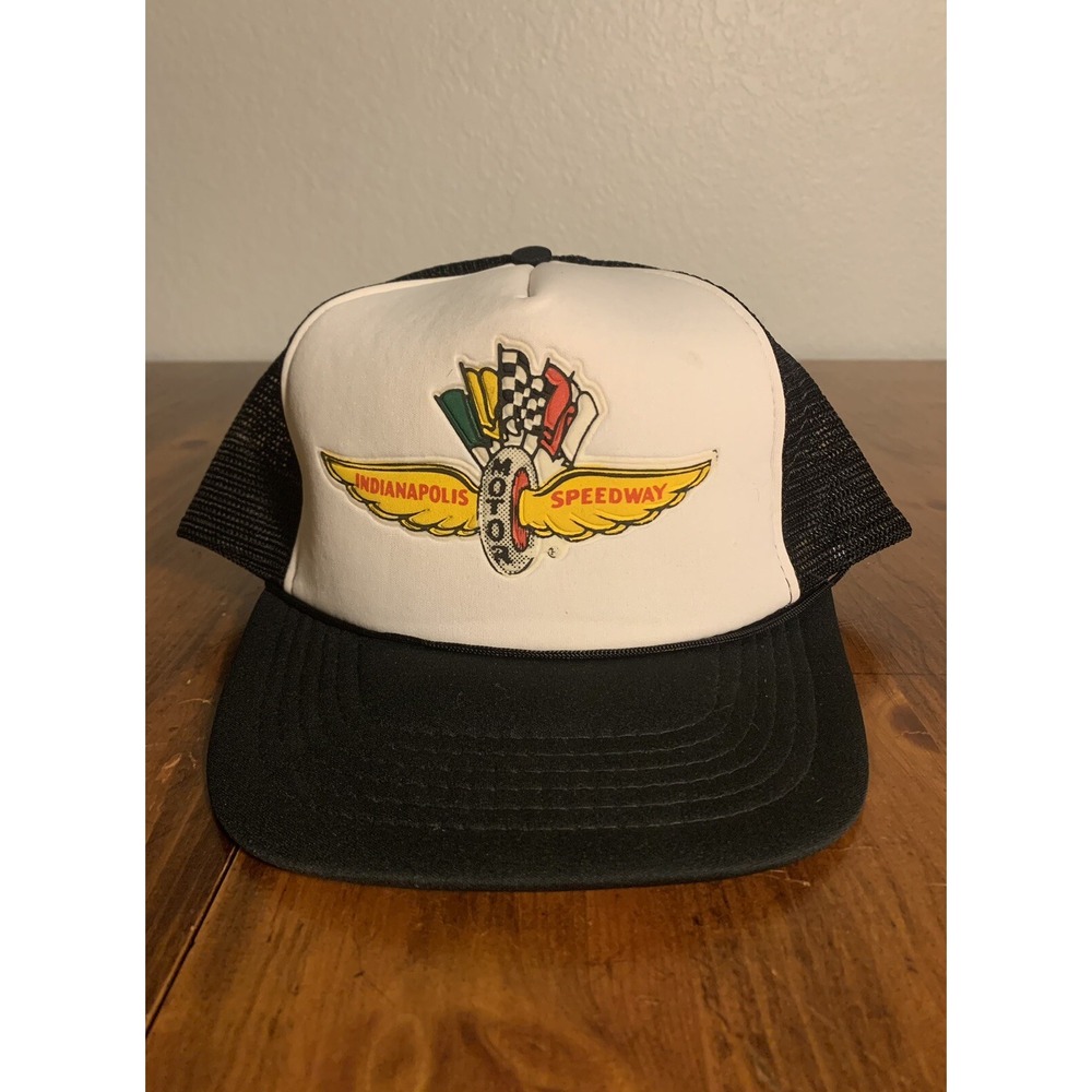 Vintage Indianapolis Speedway Hat Snapback Trucker Mesh Cap Hot Rod 90s USA